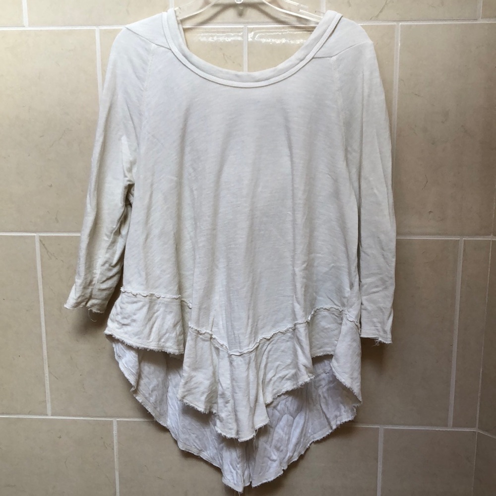 Able Lagenlook Raw Hem Cream Tunic w/Hood Sz 1X